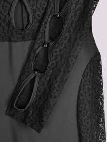 Bộ áo liền quần khoét rỗng gợi cảm cho nữ, dài tay - màu đen - Xem 4