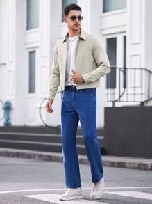 Manfinity VCAY Men's Loose Fit Drop Shoulder Casual Open Front Jacket, Suitable For Autumn - Khaki - View 4