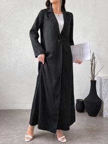 Al Najma Women's Casual Striped Long Arabian Abaya, Spring And Autumn Modest Long Sleeve Arabian Abaya, Robe - Black - View 7