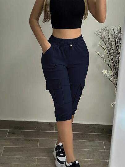 VaVaBold Pantalones cargo de verano para mujer de unicolor con cordón en la cintura