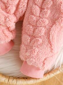 女婴提花毛绒连帽连体衣，秋冬款 - 粉色 - 查看 5
