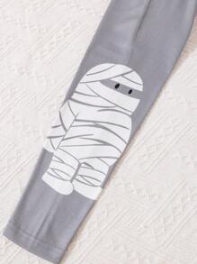 女童万圣节骷髅撞色紧身裤