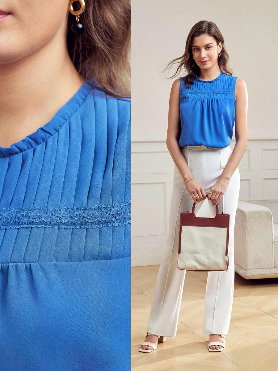 MOTF Classy 實心褶皺口袋連衣裙，荷葉邊修飾，無袖上衣