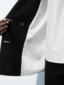 Maija Damen Modischer Farbblock Kragen Doppelreiher Blazer Jacke für Frühling und Herbst