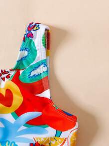 Traje de baño de una pieza sin mangas para niñas con patrón de frutas tropicales, verano