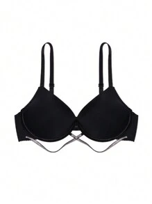 Romantic & Simple Solid Color Push-Up Sexy Bra With Underwire For Women, 1pc - Black - View 4