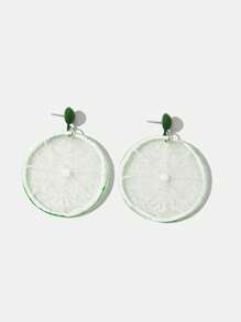 Twin Melody X SHEIN 1對檸檬圓片亞克力耳環 - 綠色 - 查看 1