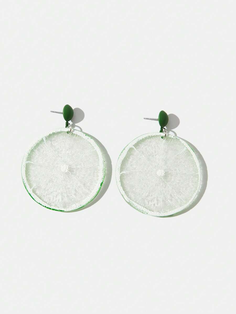 Twin Melody X SHEIN 1對檸檬圓片亞克力耳環 - 綠色 - 查看 1