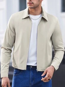 Manfinity VCAY Men's Loose Fit Drop Shoulder Casual Open Front Jacket, Suitable For Autumn - Khaki - View 1