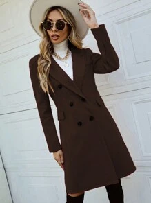 Pariaura Women's Solid Color Minimalist Knitted Daily Long Sleeve Coat,Ladies Late Fall Elegant Double Button,Pocket Regular Sleeve Lapel Regular Fit Brown Plain Women Overcoats,Outdoor Activities