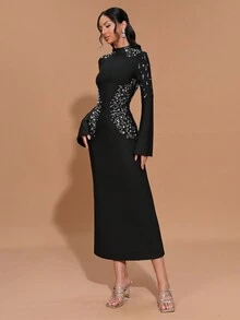 Rochie de seară formală pentru femei Modphy, cu mânecă lungă și model bandaj, de vară nouă, pentru femei - Negru - Vizualizare 5