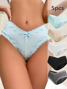 NudeFit 5pcs Fashionable Women's Lace Splicing Underwear Set - Multicolor - View 4
