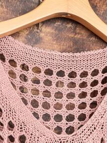 SHEIN LUNE Áo len dài tay dáng suông đơn giản, màu trơn, dành cho nữ cỡ lớn, thích hợp mặc hàng ngày, có khoét lỗ, thích hợp cho mùa đông và mùa thu. - Hồng - Xem 3