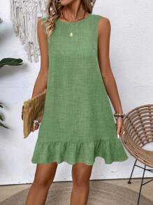 Breezaya Women's Solid Color Simple Daily Wear Sleeveless Dress Vacation Beach Outfit - Green - View 5