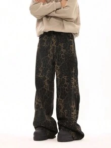 ROMWE MEN Street Life Men's Leopard Print Casual Sweatpants With Pockets, School