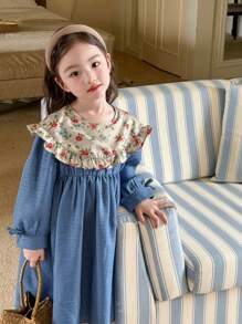 SHEIN Kleine Mädchen Urlaubs Lässig Patchwork Blumenkleid