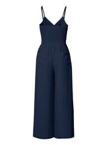 EMERY ROSE Women's Solid Color Simple Daily Wear Tank Top And Long Pants Set - Navy Blue - View 2