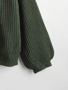 Linhara 大码女式纯色 V 领单排扣长袖休闲通勤百搭开衫毛衣，秋冬 - 墨綠色 - 查看 3