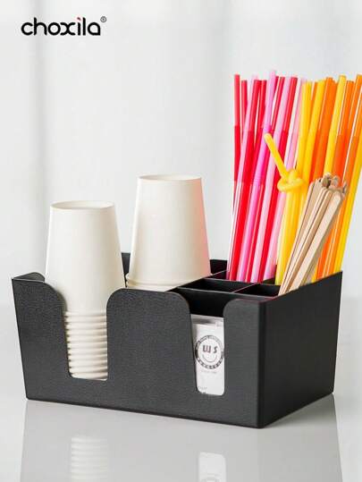 choxila 1pc Capsule Coffee Storage Box For Coffee Shop Or Milk Tea Shop, Coffee Accessories, Paper Cup Holder, Napkin Holder, Cuboid, Multi-Lattice, Party Cutlery Storage Box School Supplies Back To School