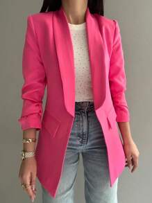 SHEIN Unity Plus Size Solid Color Shawl Collar Casual Long Sleeve Blazer Graduation,Back To School,Teacher Outfits For Women - Hot Pink - View 1