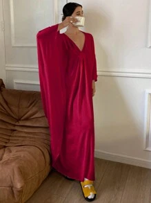 Livesso Váy ngủ mặc nhà thiết kế cổ chữ V cổ điển, Moo Moo, Đầm ngủ nữ màu đỏ, Thu & Đông - Đỏ - Xem 4