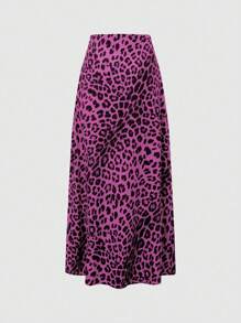 SHEIN LUNE Falda larga casual de estampado de leopardo con corte aleatorio para mujer, de moda - Rosa Fucsia - Ver 2
