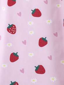 SHEIN Áo ngủ cho bé gái tuổi teen họa tiết dâu tây dễ thương, eo thắt, dây mảnh, chất liệu vải chống cháy, thích hợp mặc mùa hè; Bộ đồ đôi mẹ và bé (2 món bán riêng) - Hồng - Xem 5