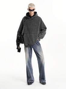 Manfinity Hypemode 男式深蓝色复古水洗修身喇叭牛仔裤 - 中等水洗藍 - 查看 5