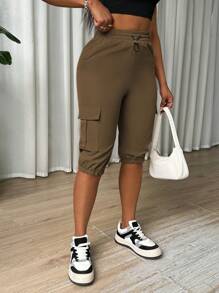 Zolique Women's Solid Color Simple Daily Long Pants - Coffee Brown - View 6