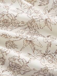 SHEIN MOD 蓝色复古印花蝴蝶结腰带浪漫女孩夏季细肩带连衣裙 - 杏色 - 查看 3