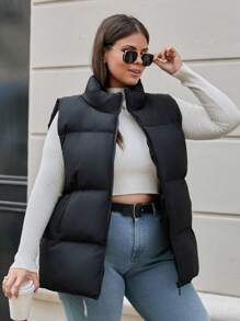 RueChic Women's Plus Vest Padded Coat - Black - View 3