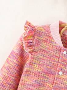 Toddler Girls' Pink Multi-Color Cap Sleeve Knit Texture Casual Sports Jacket For Fall - Multicolor - View 5