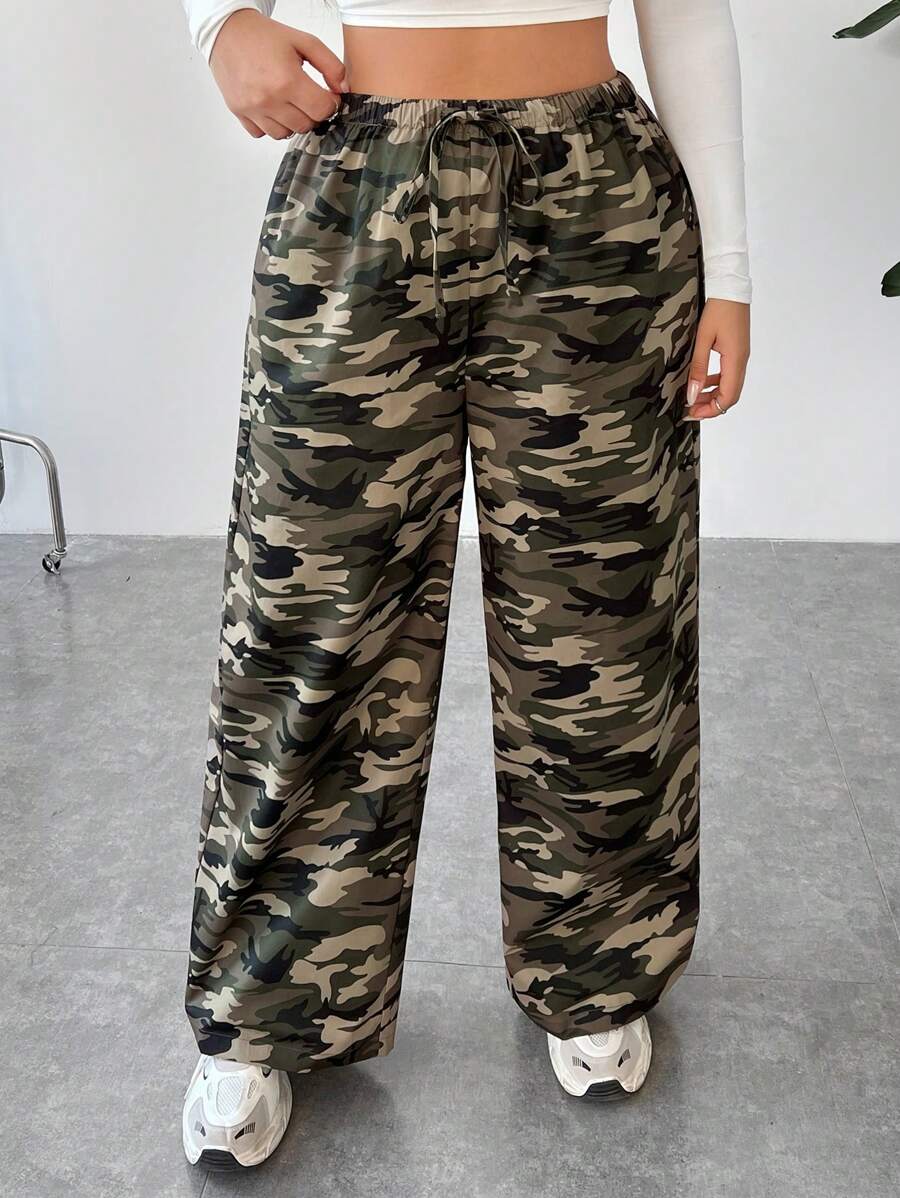 SHEIN EZwear Plus Size Women's Casual Camouflage Printed Long Pants