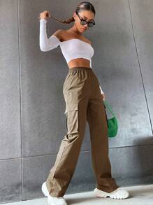 SHEIN Unity Dam Casual Enfärgade Raka Cargobyxor - Brun - Visa 4