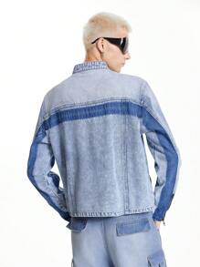 Chillumni Men's Light Blue Denim Motorcycle Jacket - Light Wash - View 2