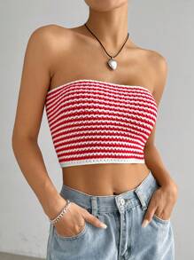 SHEIN EZwear Ladies' Color-Block Simple Daily Wear Knitted Vest - Red - View 1
