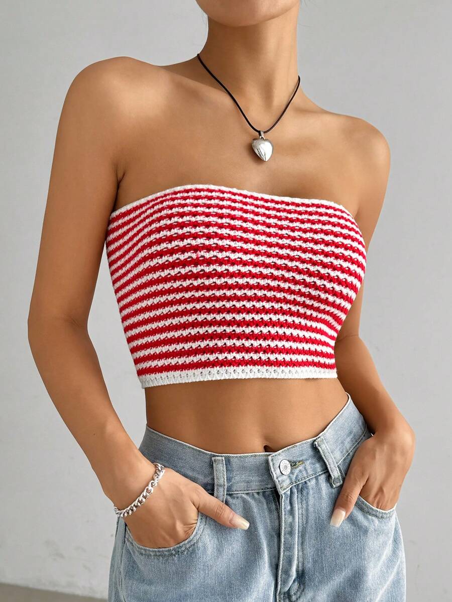 SHEIN EZwear Ladies' Color-Block Simple Daily Wear Knitted Vest - Red - View 1