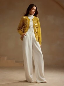 Anewsta Mùa xuân và mùa thu giản dị hai lớp thủ công móc rỗng áo len dệt kim hoa 3D - màu xanh lá - Xem 3