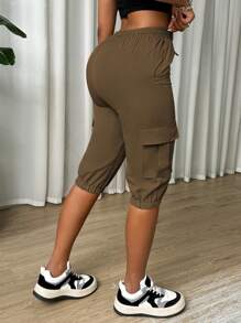 Zolique Women's Solid Color Simple Daily Long Pants - Coffee Brown - View 2