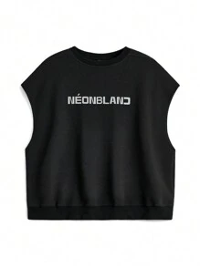 Manfinity VCAY Men's Knitted Street Style Air Layer Vest, Loose Fit, 3M Reflective Print, Suitable For Summer Fashion - Black - View 9