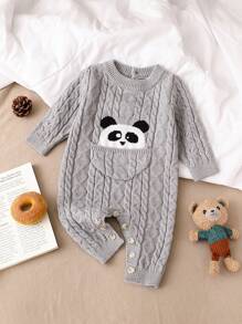 Combinaison tricotée grise pour bébé garçon avec manches longues et pantalon long, chaude, à la mode, à design de dessin animé mignon, pour automne et hiver