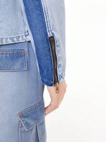 Chillumni Men's Light Blue Denim Motorcycle Jacket - Light Wash - View 6