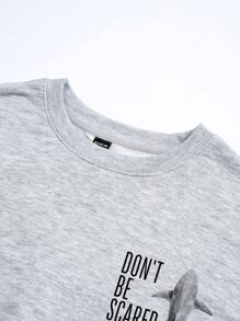 SHEIN EZwear 女士休闲宽松鲨鱼印花宽松圆领套头衫，适合秋冬季 - 淺灰色 - 查看 5