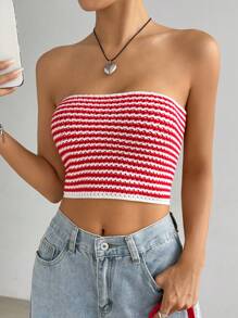 SHEIN EZwear Ladies' Color-Block Simple Daily Wear Knitted Vest - Red - View 3