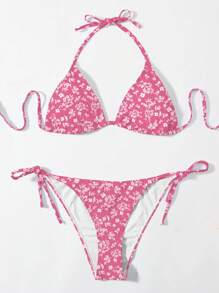 SHEIN Swim 女士夏季海滩碎花露背性感比基尼套装，随机印花泳衣 - 彩色 - 查看 5
