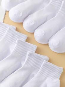 10 Pairs Children's School Football Sports Socks, Solid Color, Breathable, Sweat-Absorbent, Cotton Socks, Versatile Ankle Socks For Traveling - White - View 2