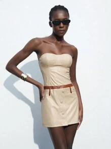 Maija Colorblock Decor Bandeau Design Damesmode PU lederen bodyconjurk voor verjaardag