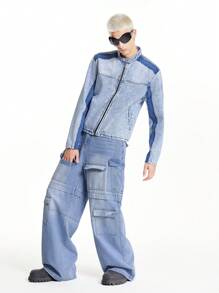 Chillumni 男式浅蓝色宽松工装牛仔裤 - 淺色水洗藍 - 查看 5