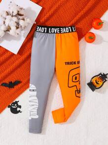 女童万圣节骷髅撞色紧身裤