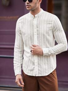 Manfinity VCAY Men's Woven Loose Fit Long Sleeve Collared Casual Shirt, Suitable For Autumn And Daily Wear